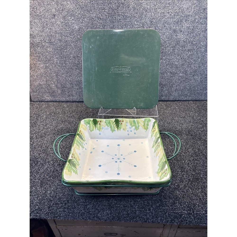 Temp-Tations By Tara~Hometown Christmas~3PC Baker/Tray & Lid 9"x9"